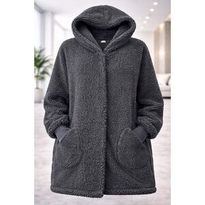 Jill Martin Homebody Sherpa Fleece Hooded Cardigan Black XL 1X Oversized Wrap